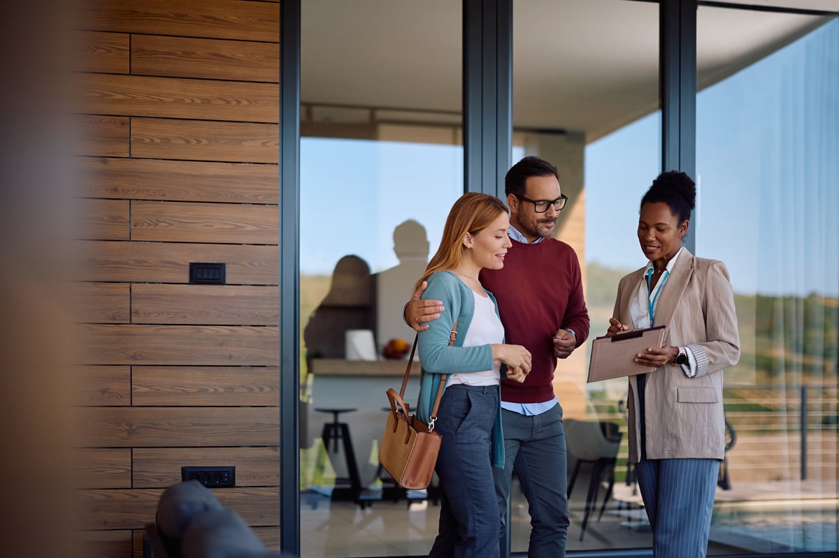 Residents reviewing housing plans together